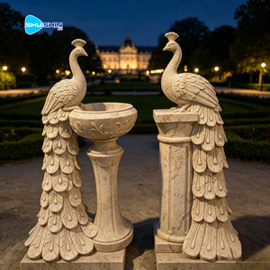 Escultura de Pavo Real de Mármol Natural de Lujo para Jardín con Pedestal Decorativo y Otros Elementos Decorativos de Mármol Natural de Lujo - Product Image 3