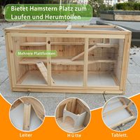Cage à hamster moderne de luxe en bois à trois niveaux 94,5x48,5x49,5cm, assemblée avec plateformes, échelle, nichoir, écologique, toutes saisons