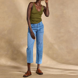 Pantalones Vaqueros de Mezclilla para Mujer, Estilo Informal, Cintura Alta, Corte Recto, Bordado Floral, Verano - Product Image 1