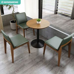 Ensemble de chaises de table en bois massif minimaliste moderne pour les restaurants de restauration rapide Bars à café Salons en cuir confortable - Product Image 1