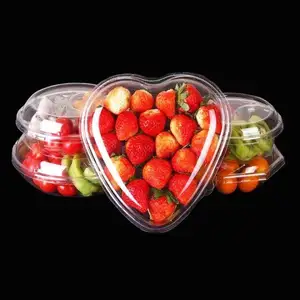 दिल के आकार का प्लास्टिक बक्से थोक प्लास्टिक स्पष्ट ढक्कन के साथ डिस्पोजेबल स्ट्रॉबेरी के लिए काले पीपी कंटेनर बॉक्स
