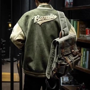 Chaqueta <span class=keywords><strong>de</strong></span> béisbol Vintage para <span class=keywords><strong>hombre</strong></span>-Abrigo estilo piloto <span class=keywords><strong>de</strong></span> ante desgastado con detalles bordados (Colección Primavera/otoño) - Product Image 6