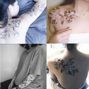 Pegatinas de Tatuajes de Flores y Animales en Blanco y Negro al por Mayor para Hombres y Mujeres, Tatuaje de Simulación Impermeable para el Pecho y la Parte Superior del Cuerpo - Product Image 3