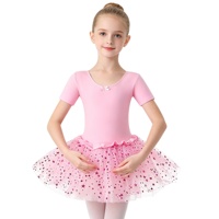 Leotardo de Danza para Niña Pequeña, Algodón y Spandex, Manga Corta, Tutú de Tul, Cintura Elástica, Disfraz de Bailarina para Cumpleaños