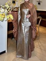 Robe Abaya de luxe scintillante et métallisée avec manches évasées à volants, tenue de soirée modeste pour femmes musulmanes