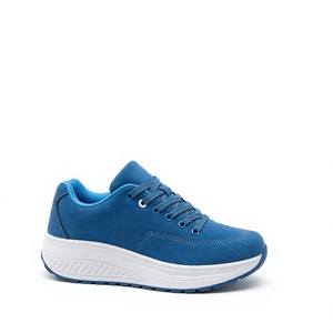 Zapatos para caminar con plataforma azul para mujer, zapatillas con cordones que aumentan la altura, calzado informal ligero con punta redonda - Product Image 3