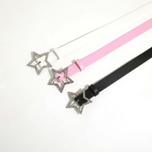 Ceinture Rétro Scintillante en Strass pour Femme, Style Y2K, Boucle Étoile en Acier, en Cuir de Vachette Rose, Élastique, Ornée, Couleurs Personnalisables, pour Mariée - Product Image 1