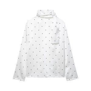 Kemeja wanita lengan panjang bergaya retro, motif polkadot kasual, aksesori syal, mode baru 2026. - Product Image 2