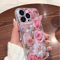 Coque de téléphone portable transparente en TPU souple avec impression de fleurs roses et blanches pour iPhone 11 12 13 14 15 16 17 Pro Max Air