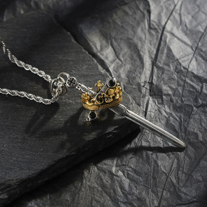 Herren-Halskette mit Kronen-Schwert-Anhänger, Kupfer, zweifarbig, gedrehte Seilkette, Gothic-Punk-Schmuck, Großhandelsgeschenk für Ihn - Product Image 3