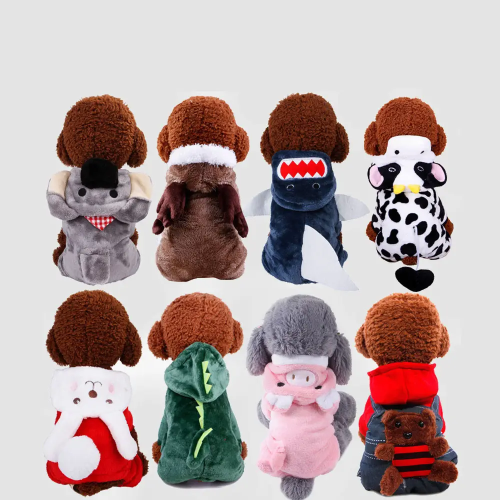 Ropa de animales para perros, traje cálido de lana coral con 4 pies, dibujos animados, Otoño e Invierno