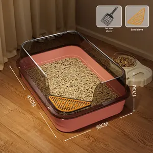 Litière pour chat de haute qualité en PP durable, semi-fermée, haute, anti-éclaboussures, épaisse, facile à <span class=keywords><strong>nettoyer</strong></span>, grande, pliable, entrée avant, sortie supérieure - Product Image 6