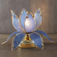 Lampe de table tactile 3 voies en verre motif fleur de lotus vintage rose/blanc/noir/bleu, lampe sur pied en cristal avec base dorée pour la décoration intérieure