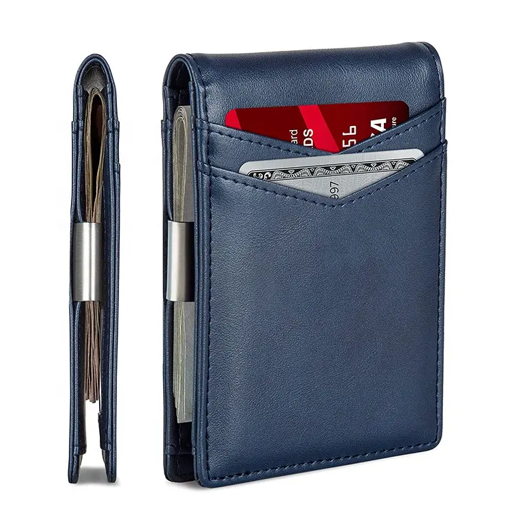 Minimale Design Anti RFID Geschützt Micro Faser Real Leder Dünne Metall Geld-Clip Brieftasche Für Herren