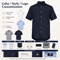 Chemise de travail à col pointu et manches courtes en fibre de polyester antibactérienne, couleur unie, avec poche et étiquette personnalisée au col pour le bureau