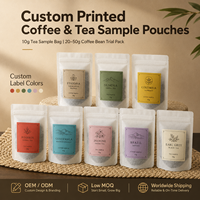Sachet refermable givré avec fermeture éclair, qualité alimentaire, imprimé sur mesure, mini-sachet échantillon pour grains de café, thé, herbes, aliments, sachet OEM avec logo personnalisé