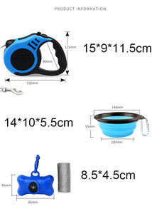 Correa retráctil con logotipo personalizado para perro, conjunto de cuencos con bolsa para caca, 5M, fabricante al por mayor - Product Image 2