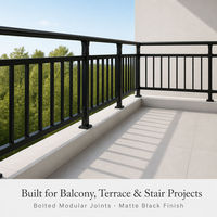 Système de balustrade de balcon en métal noir, sans soudure, connexion par boulons, taille et couleur personnalisées