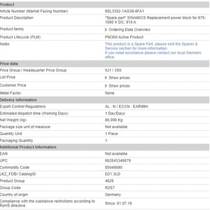 Normes Interopérables Garantie 1 An Variateur de Fréquence VFD Unités de Commande Moteur Intelligentes S120 6SL3352-1AG38-8FA1 - Product Image 4