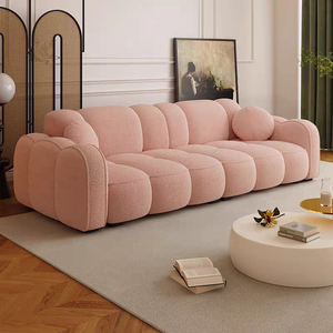Sofá Cama de 3 Plazas para Sala de Estar Pequeña, Estilo Crema, Adorable, Lindo, Súper Suave, Tela Bouclé, Color Algodón de Azúcar - Product Image 2