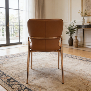 Silla de Comedor Moderna de Lujo en Cuero Marrón con Estructura Metálica Dorada, Silla de Comedor Ergonómica Tapizada para Cocina, Sala de Estar, Hotel - Product Image 6