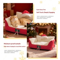 Lit pour chat en velours uni, chaleur hivernale, amovible, lavable, taille extra-large, utilisation toute saison, canapé pour animaux de compagnie sur le thème de Noël, vente en gros