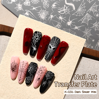 Plaque de tamponnage pour ongles en acier inoxydable, motif toile d'araignée d'Halloween, pour manucure gothique