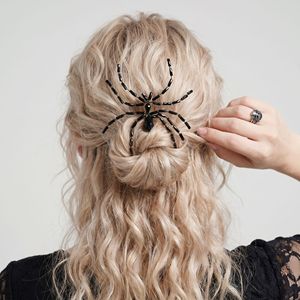 Pince à cheveux araignée gothique en cristal, faite à la main, style punk, pour femme, accessoire de tête audacieux pour Halloween et les soirées - Product Image 2