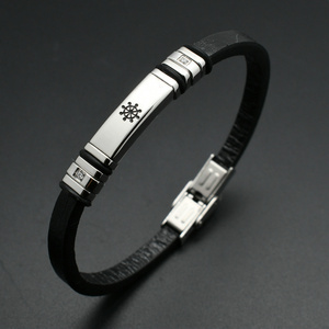 Bracelet <span class=keywords><strong>de</strong></span> poignet en acier inoxydable 316L véritable cuir noir sans nickel Émail noir <span class=keywords><strong>Ancre</strong></span> Roue <span class=keywords><strong>de</strong></span> <span class=keywords><strong>bateau</strong></span> pour hommes <span class=keywords><strong>de</strong></span> luxe - Product Image 2