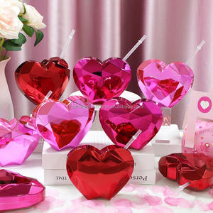 Gobelets en PP en forme de cœur fantaisie de 20 OZ avec couvercles et pailles, sans BPA, étanches, pour mariage, anniversaire, fête - Product Image 1