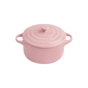 Di alta Qualità Utilizzato Casseruola di Ceramica Della Caramella Colori Gres Mini Cocotte Casa In Ceramica Casseruola Con Coperchio