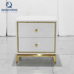 QIANCHENGN <strong>Mirror</strong> Stainless Steel Golden White Mdf Bedside Two Layers Drawer Luxury Wooden Night Stand Side Table - Product Image 1
