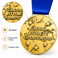 Médaille personnalisée en or avec carte du monde et ruban, récompense en métal 3D brillante pour les compétitions sportives