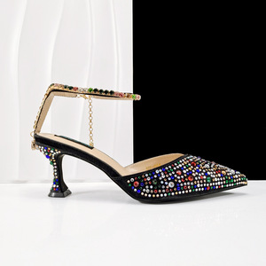 Chaussures de soirée à talons hauts pointus et ornées de diamants, très vendues en Europe et en Amérique, et sac à cordon orné de diamants. - Product Image 3