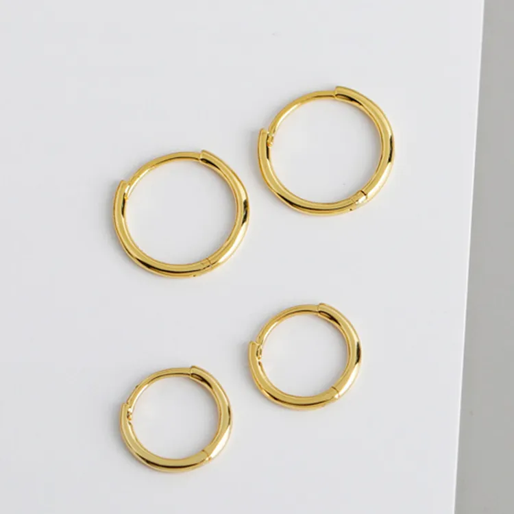 Simple Geometric Custom Hoop Jewelry 925 Sterling Silver Gold Color Circle Huggie Earrings for Women