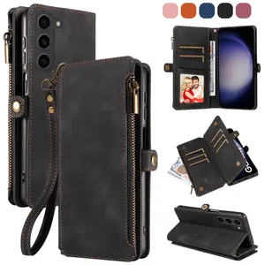 Funda de teléfono de cuero de gran <span class=keywords><strong>capacidad</strong></span> con cremallera, cartera, tarjetero, funda con tapa, funda para teléfono para Samsung Galaxy S24 <span class=keywords><strong>Ultra</strong></span> S23 24 Plus - Product Image 1