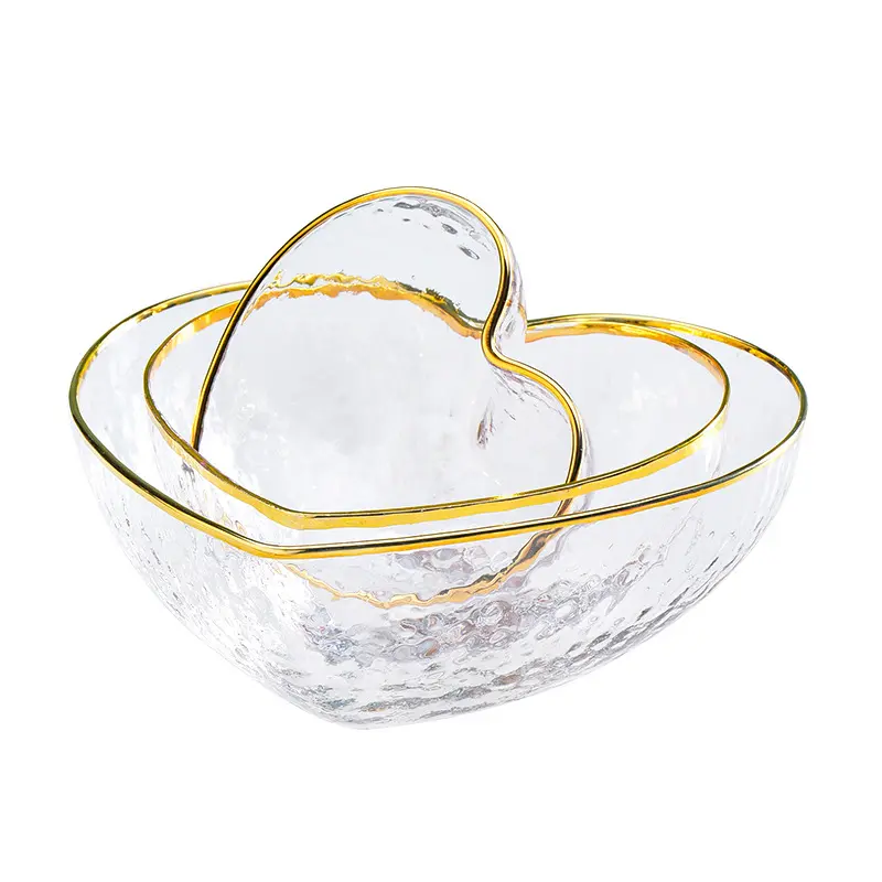 Tazón en forma de corazón de cristal dorado para el hogar, cuenco para ensalada de frutas y verduras, taza con forma de martillo