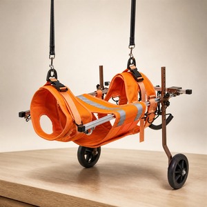 Fauteuil roulant réglable pour chien avec harnais de soutien en tissu orange et roues en alliage d'aluminium - Product Image 4