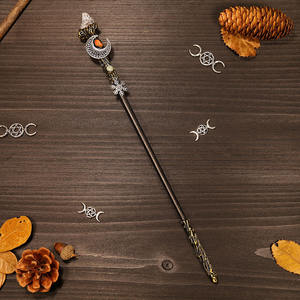 Vintage 32cm aventurin kristal sihirli değnek doğal Wiccan peri sopa çakıl çift kafa oyma taş malzeme ile - Product Image 3