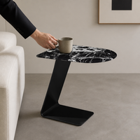 Table d'appoint moderne GOLDKING pour salon, style Napoléon, en marbre noir, base cantilever en métal noir, polie à la main, OEM ODM Direct