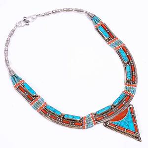 Collar de piedras preciosas de lapislázuli de Coral turquesa Natural, Collar de plata tibetana, antiguo Nepali, joyería alemana - Product Image 2