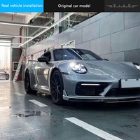 Kit carrosserie pour Porsche 911 992 en fibre de carbone modifiée : Lame avant, Lame aérodynamique avant, Jupes latérales, Lame arrière, Aileron arrière