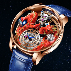 นาฬิกาข้อมือจักรกลผู้ชาย <span class=keywords><strong>Jacob</strong></span> Luxury ดีไซน์ลายมังกรโปร่งใส ระบบอัตโนมัติ กลไกจักรกลมังกรจีน สายหนัง - Product Image 4