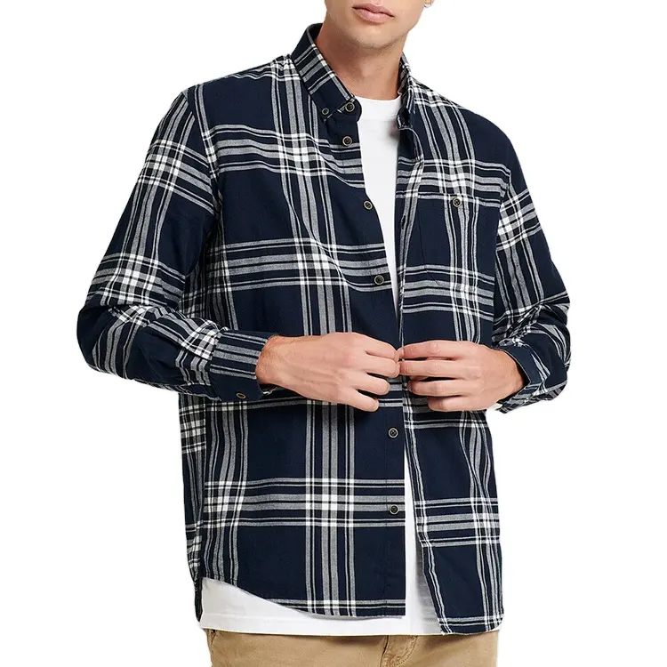 Metro Custom Cotton Flannel Checked Shirt Plus Size Men's Long Sleeve Plaid Designer Casual Shirts