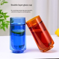 Tasse à café en verre à double paroi avec poignée-Tasse haute transparente isolée, dessus plat, conception sans poignée