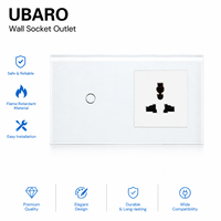 Interrupteur tactile UBARO à panneau en verre trempé 1 voie avec prise universelle 3 broches, interrupteurs et prises électriques murales pour la maison