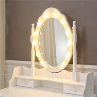 Table de maquillage blanche romantique à pied haut, table de toilette en bois pour salon avec miroir et tabouret