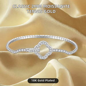 Pulsera de tenis Ruizuan B3-0125 estilo Ins, clásica, con cuatro puntas, moissanita completa de 2.0mm, diseño simple, para mujer, plata S925 chapada en oro de 18K - Product Image 2