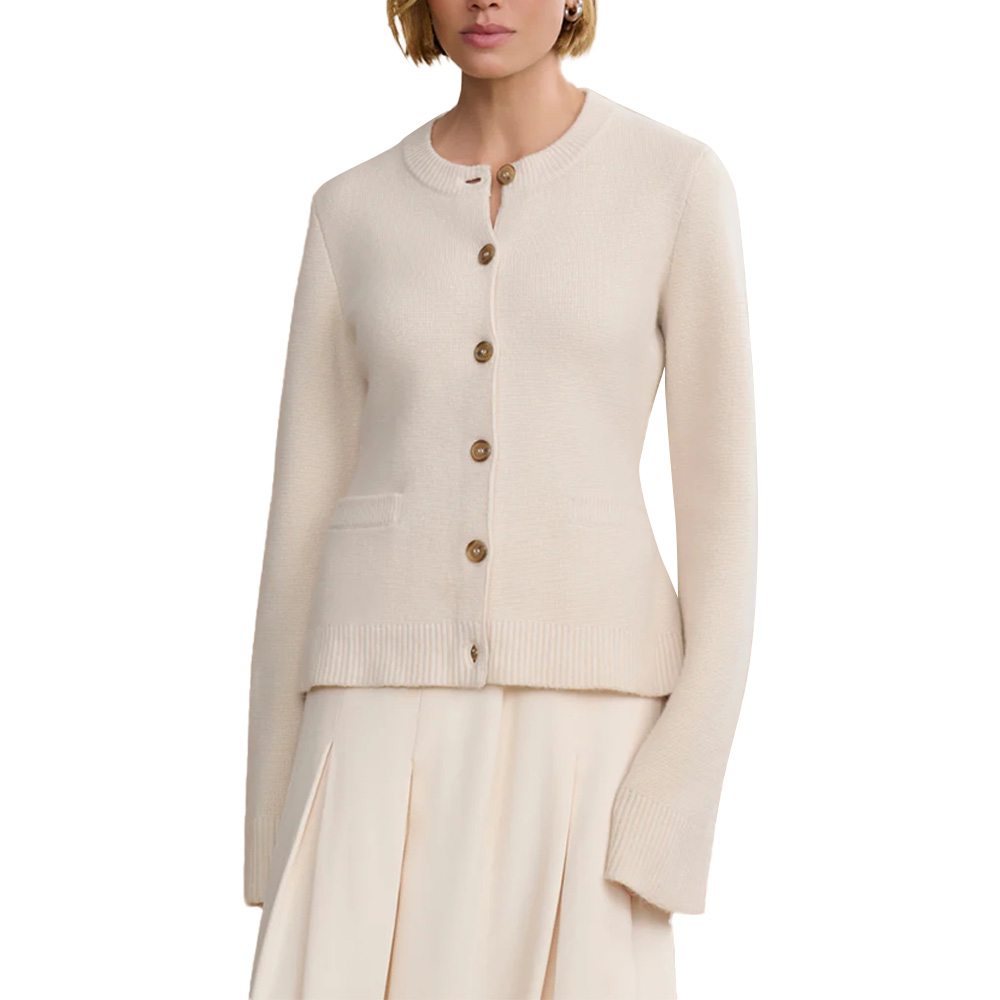 Wholesale Custom Women's Cardigan Cashmere Blend Crew Neck Ribbed Casual Preppy High Quality Solid Color Stylish Daily Wear