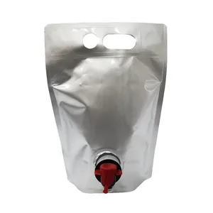 2Litre 180Microns Matt OPP/NY/PE Aluminum Foil Good Standing Gravure Printing Colorful Wine Pouches Bags In Box With Cap